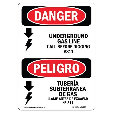 SIGNMISSION OSHA Sign, 24" Height, Aluminum, Underground Gas Line Call #811 Spanish, 1824-VS-1797 OS-DS-A-1824-VS-1797